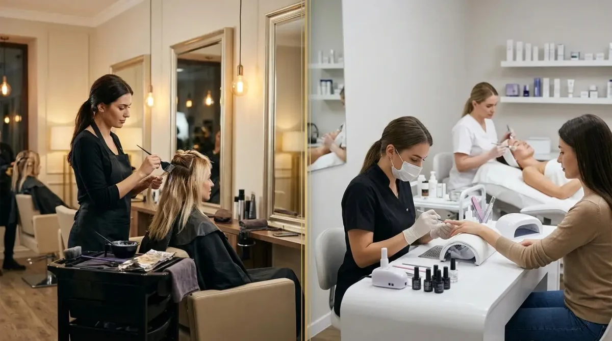 Hair salon and general beauty salon environments comaprison.