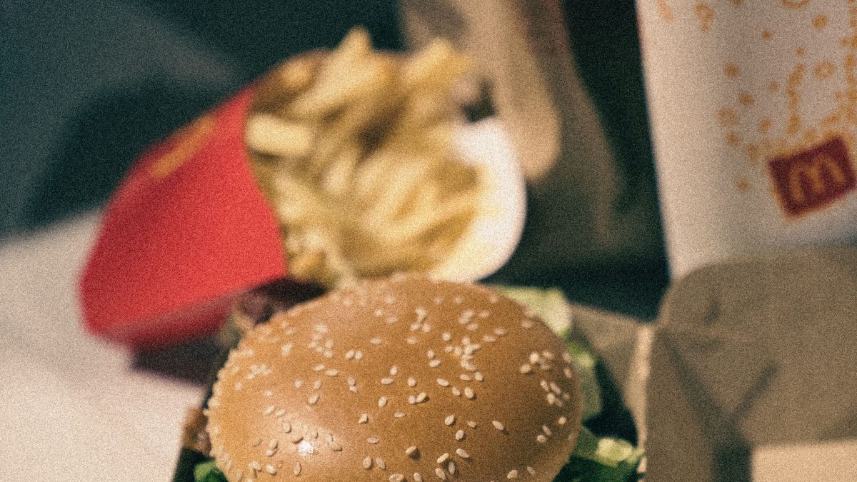 Classic fast food combo meal with burger, fries and soda