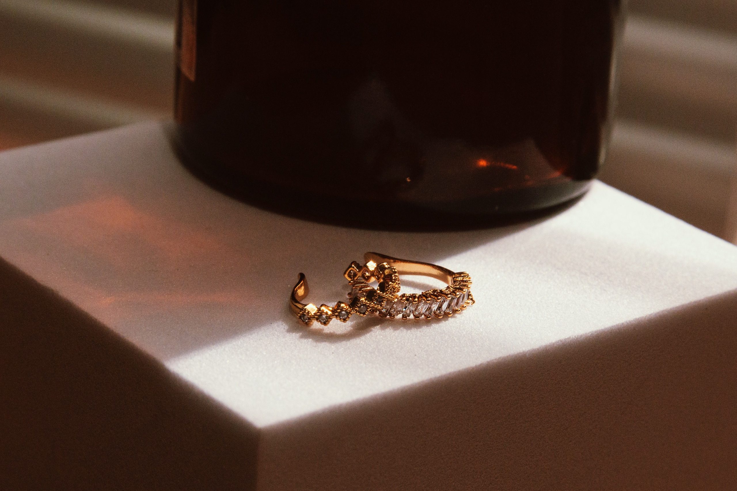 Close-up of gold rings showcasing intricate design and texture